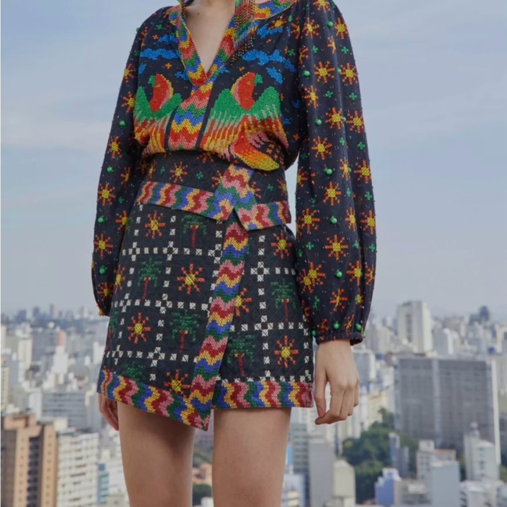 FARM Rio Colorful Embroidered Mini Skirt